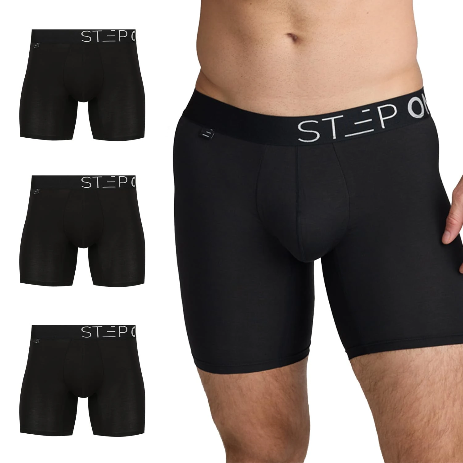STEP ONE Mens Boxers Shorts Multipack, 3 Pairs, Anti Chafing Underwear for Men, Moisture-Wicking Boxer Shorts with 3D Pouch. Fabric Made from Organic Bamboo Black XX-Large
