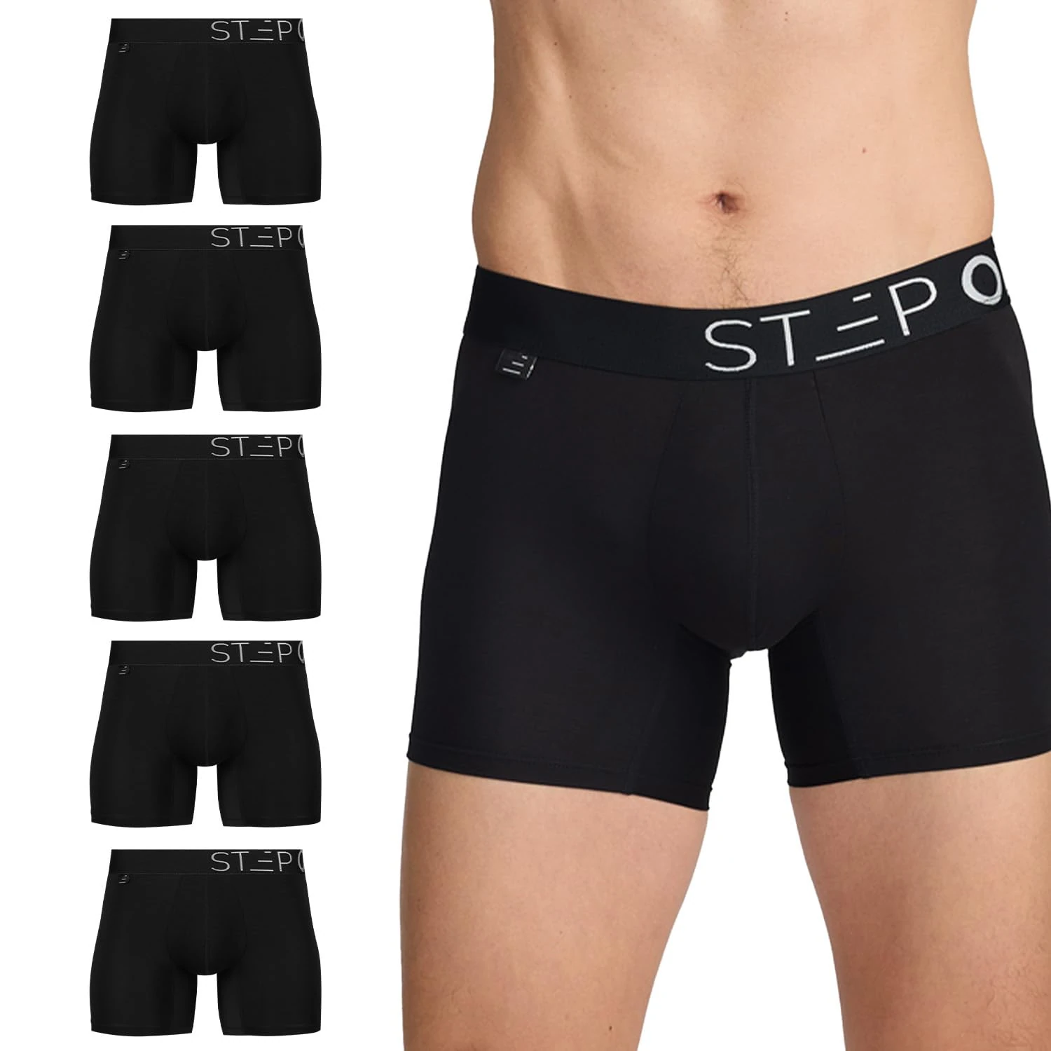 STEP ONE Mens Underwear Trunk Briefs, 5 Pairs, Underwear for Men, Moisture Wicking, 3D Pouch + No Ride Up Trunk Briefs Made from Organic Bamboo Black 2XL