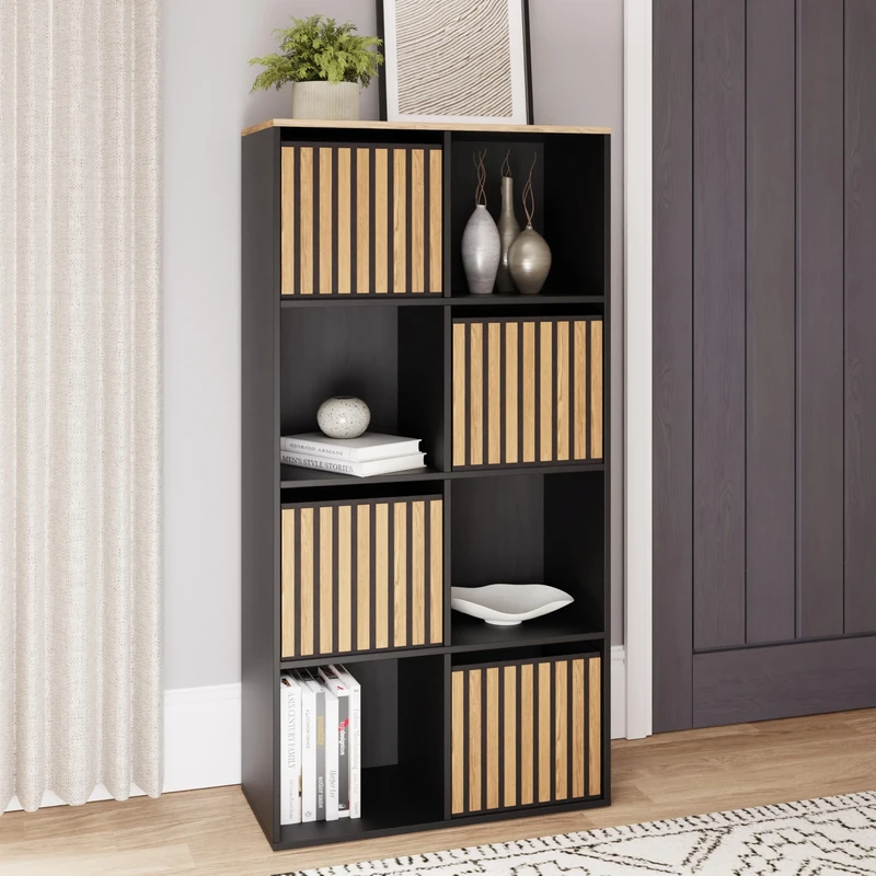 GFW Kube 2x4 Storage Sideboard Cabinet Shelf & Drawers Bedroom Living Black/Oak