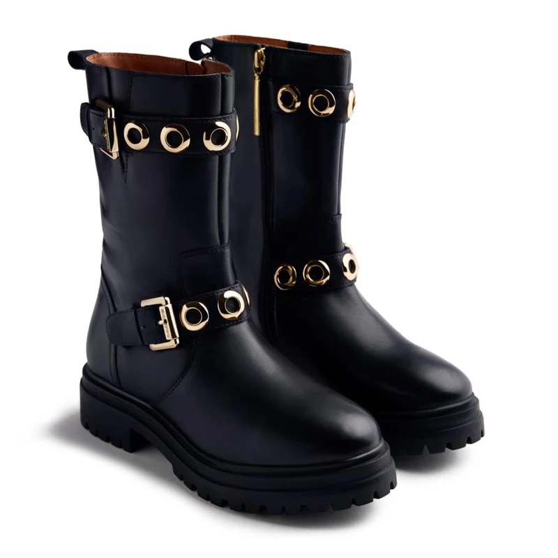 GIOSEPPO Bellaire OLLADOS Leather Biker Boots, Black/White, 5 UK