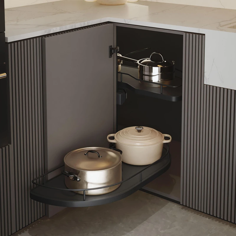 Menage Confort - Sliding trays for kitchen corner - For door width 400 mm and left hand - Steel Anthracite / Melamine Anthracite