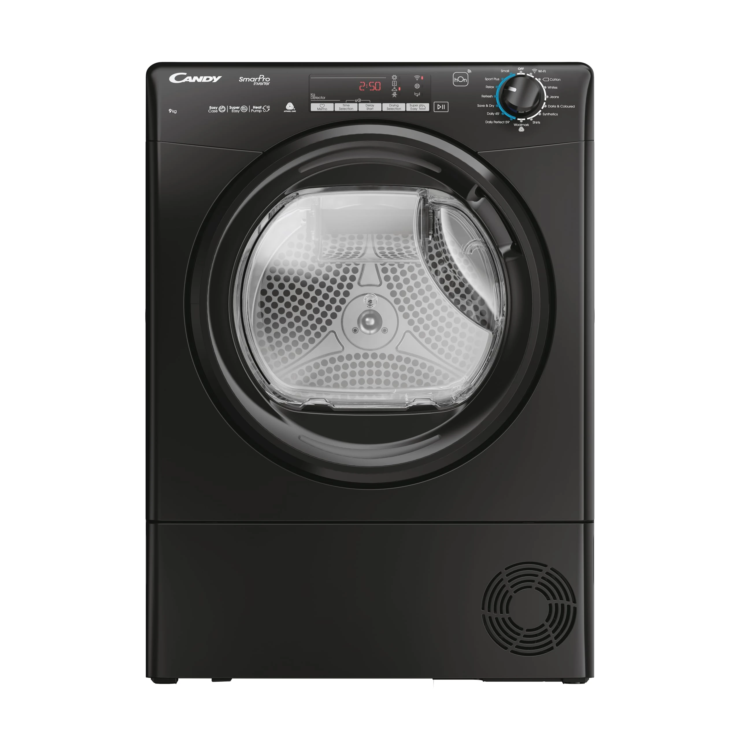 Candy Smart Pro CROEH9A3TBEB 9KG Load Capacity A+++ - Smart Invertor - WIFI enabled connectivity- 14 Programmes - Heat Pump - Black - Freestanding Heat Pump Tumble Dryer - HxWxD(MM) - 850 x 596 x 585