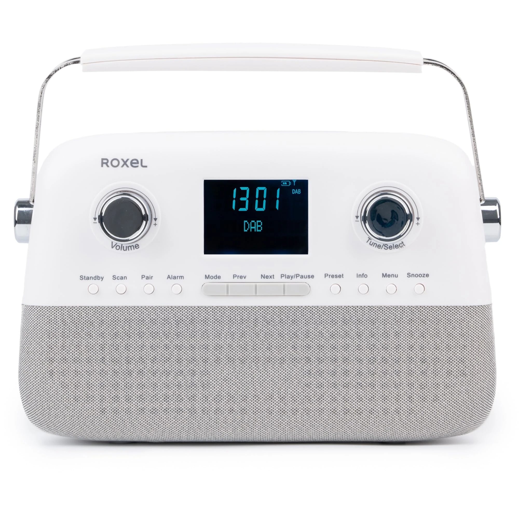 Roxel Retro D2 DAB and FM Radio – 5W Wireless BT Speaker, USB Playback, AUX, Alarm Clock, 30 Preset Stations, Portable Design, Rechargeable Battery, Telescopic Antenna, LCD Display (White)