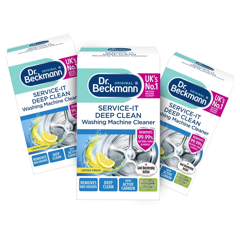 Dr. Beckmann Service it Deep Clean Washing Machine Cleaner, Removes 99,99 percent of bacteria and fungi and viruses, eliminates bad odours, Pack of 3 x 250 g