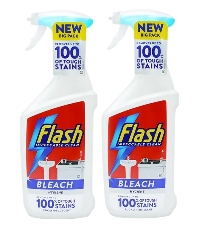 FLASH MULTI PURPOSE BLEACH SPRAY CLEANER 2 x 800ml - Bathroom and Kitchen Eucalyptus Scented Bleach Cleaning Spray