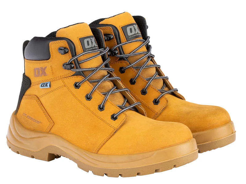 OX Attitude Honey Nubuck Leather Safety Work Boots - Size 10, Slip & Water Resistance, Breathable Mesh Lining,Fiberglass Toecap for Extra Protection, Non Metallic Anti Penetration Insole Sheet