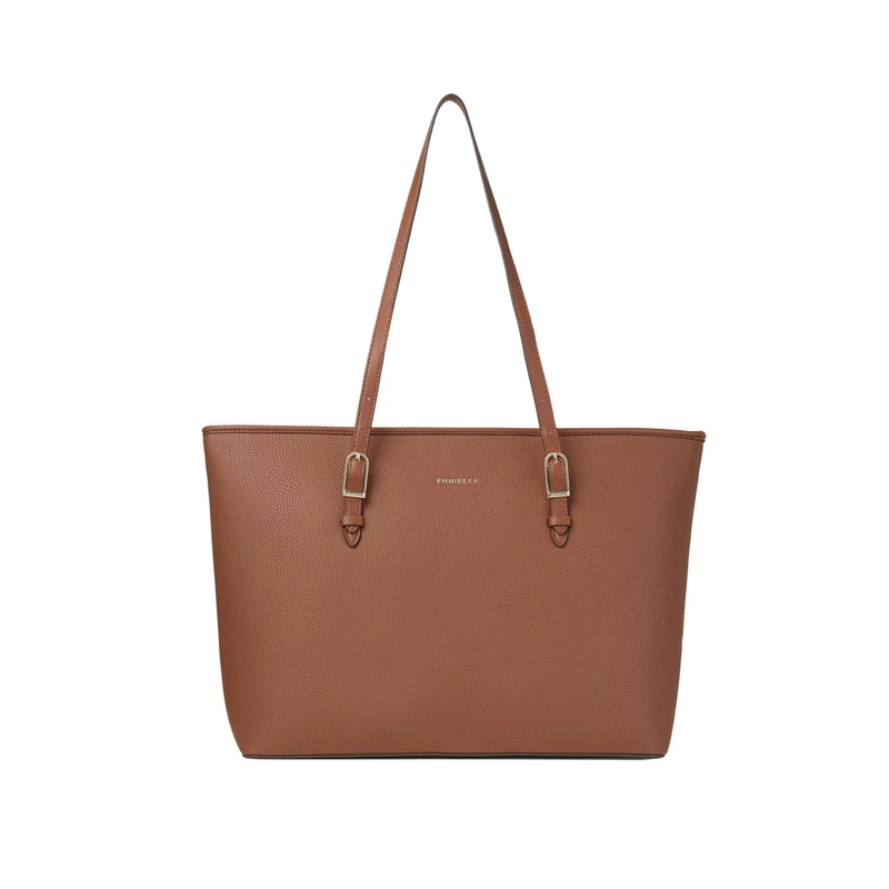 Fiorelli Women's Etta Buckle Tote Bag, Stylish Large Capacity Shoulder Handbag with Internal Pocket & Detachable Pouch, Tan Faux Leather