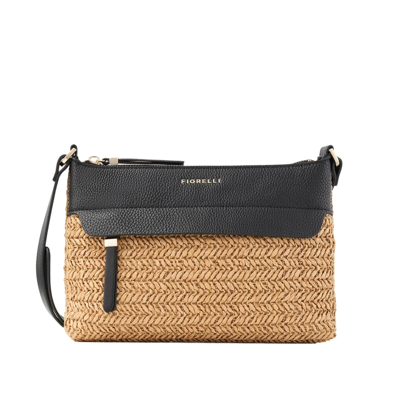 Fiorelli Women's Isla Crossbody Bag, Lightweight & Stylish Shoulder Handbag with Adjustable Straps, Black Faux Leather & Natural Raffia