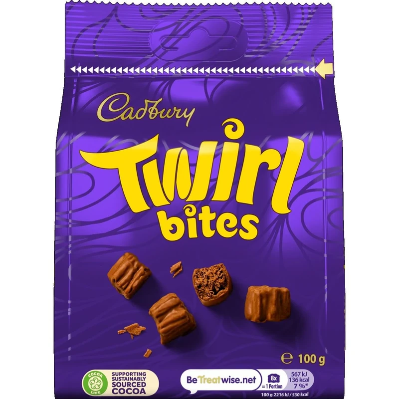 Cadbury Milk Chocolate Twirl Bites, Sharing Bag, Bite Size Treats, 100 g (Pack of 1)