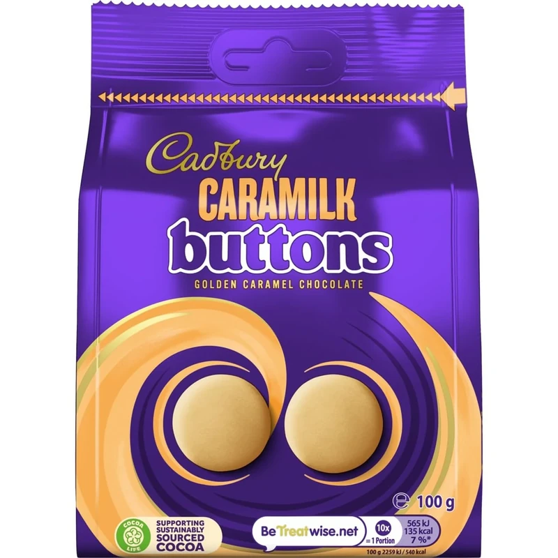 Cadbury Caramilk Buttons, Golden Caramel Chocolate, Sharing Bag, 100 g (Pack of 1)