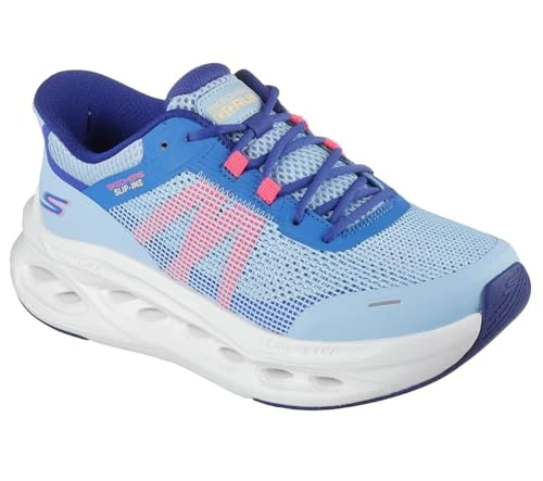 Skechers Women's Max Cushioning Glide-Step Aberdeen Slip-On Sneakers, Lt. Blue Synthetic/Coral Trim, 5.5 UK