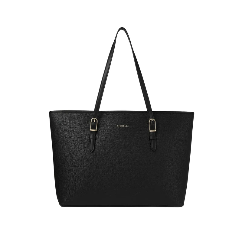 Fiorelli Women's Etta Buckle Tote Bag, Stylish Large Capacity Shoulder Handbag with Internal Pocket & Detachable Pouch, Black Faux Leather