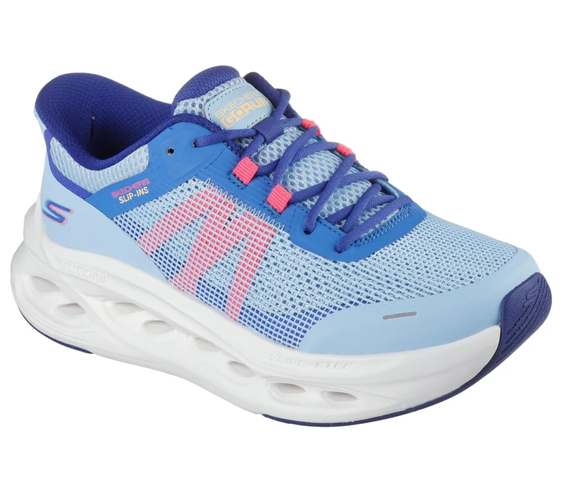 Skechers Women's Max Cushioning Glide-Step Aberdeen Slip-On Sneakers, Lt. Blue Synthetic/Coral Trim, 3.5 UK - Image 1