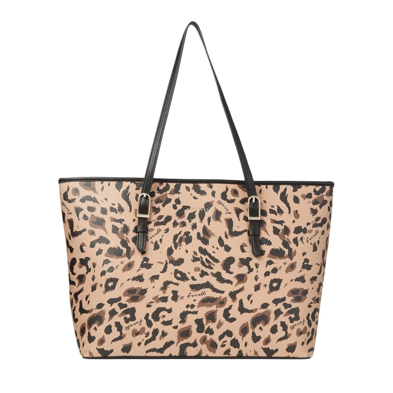 Fiorelli Women's Etta Buckle Tote Bag, Stylish Large Capacity Shoulder Handbag with Internal Pocket & Detachable Pouch, Leopard Print Faux Leather