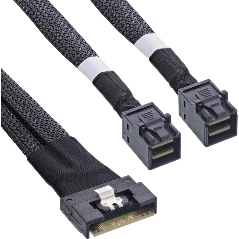 InLine Slim SAS cable, SFF-8654 8i to 2x SFF-8643, 0.75m, 27648B