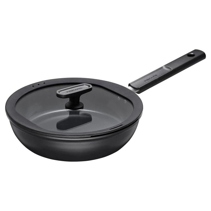 Fiskars sauté pan with lid, Hard Face, diameter 24 cm, capacity: 2.2 litres, suitable for all hobs, non-stick coating, scratch-resistant, aluminium/plastic, black, 1075528
