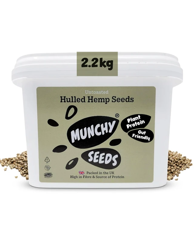 Munchy Seeds Hulled Hemp Seeds, Nutritious Unshelled Hemp Seeds, Perfect With Cereal & Oats, Great Source Of Vegan Protein & Omega 3, High Fibre Hemp Hearts, Hemp Seed Snacks, 2.2KG