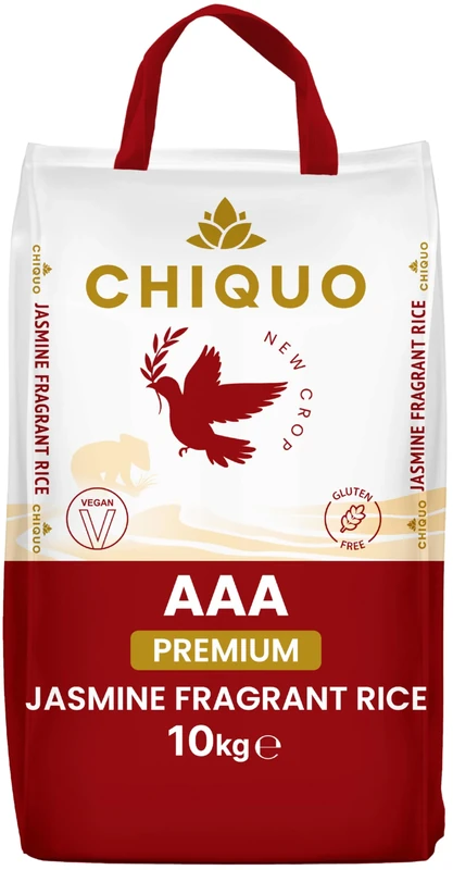 Chiquo AAA Premium Jasmine Fragrant Rice 10kg – Vegan & 100% Gluten Free – Perfect for Traditional Asian & Afro-Caribbean Recipes