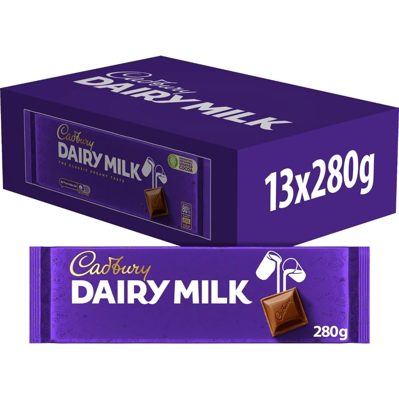Cadbury Dairy Milk Chocolate Bar, Bulk Buy, 280 g (Pack of 13 Bars)