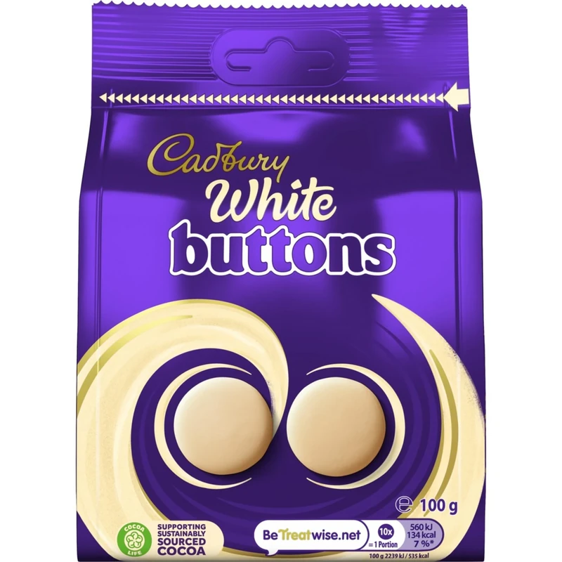 Cadbury White Chocolate Giant Buttons, Sharing Bag, Bite Size Treats, 100 g (Pack of 1)