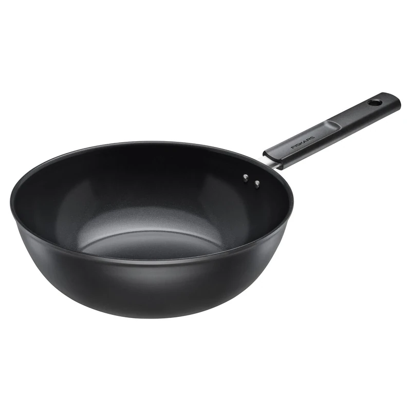Fiskars wok pan, Hard Face, diameter 28 cm, capacity: 4.5 litres, suitable for all hobs, non-stick coating, scratch-resistant, aluminium/plastic, black, 1075523