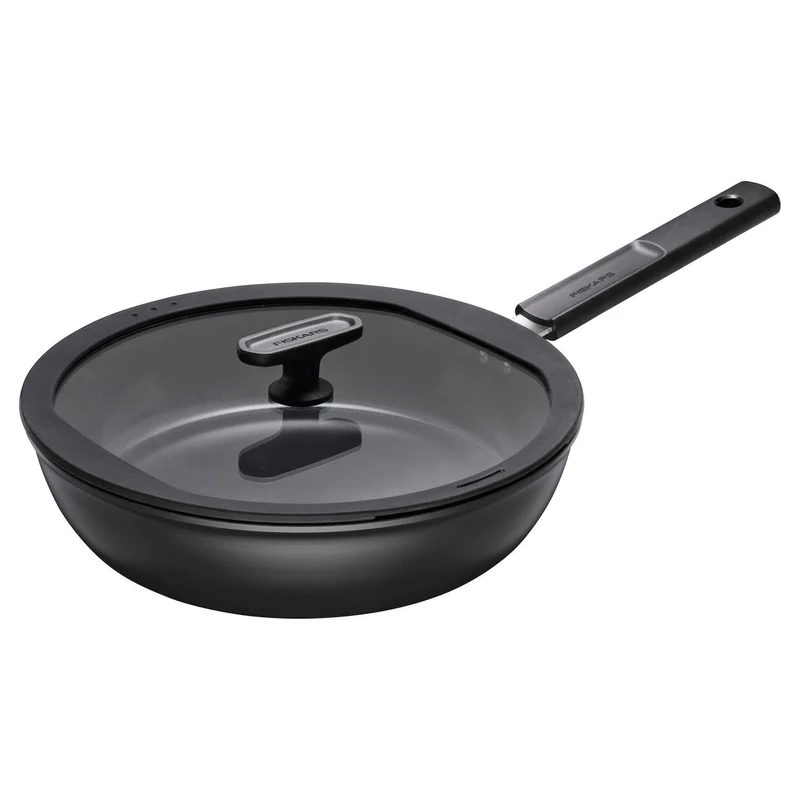 Fiskars sauté pan with lid, Hard Face, diameter 28 cm, capacity: 3.5 litres, suitable for all hobs, non-stick coating, scratch-resistant, aluminium/plastic, black, 1075530