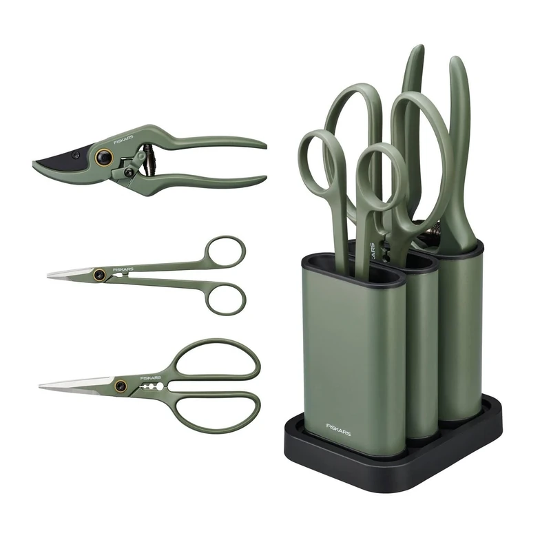 Fiskars pruning set, 3-piece, Urban Plant Care, plant/flower shears with holder, small plant shears with holder, plant shears with holder, stainless steel/plastic, dark green/black, 1075317 - Image 1