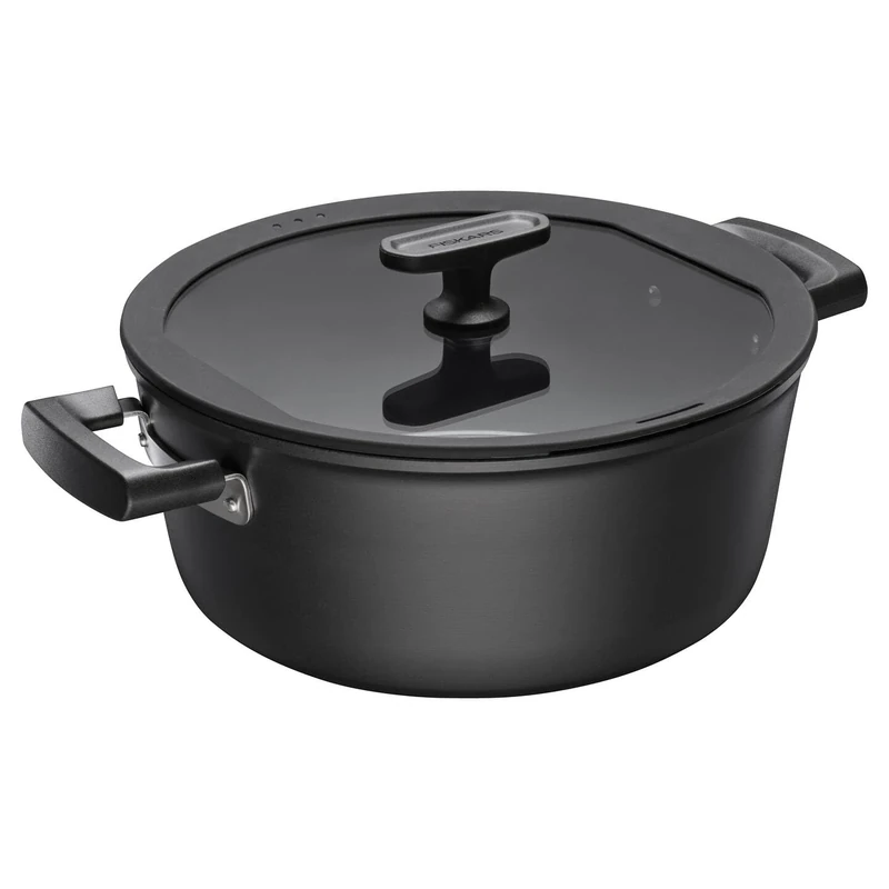 Fiskars saucepan with lid, Hard Face, diameter 26 cm, capacity: 5 litres, suitable for all hobs, non-stick coating, scratch-resistant, aluminium/plastic, 1075527