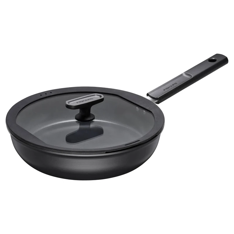 Fiskars sauté pan with lid, Hard Face, Diameter 26 cm, Capacity: 2.8 litres, Suitable for all hobs, Non-stick coating, Scratch-resistant, Aluminium/plastic, Black, 1075529