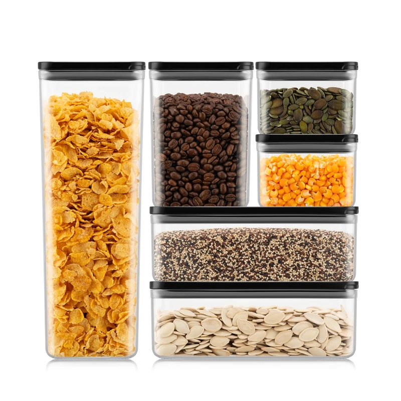Bodum Set of 6 Storage Jars with Black Lids CANTEEN - BPA-Free & Dishwasher Safe Food Containers - Stackable & Transparent