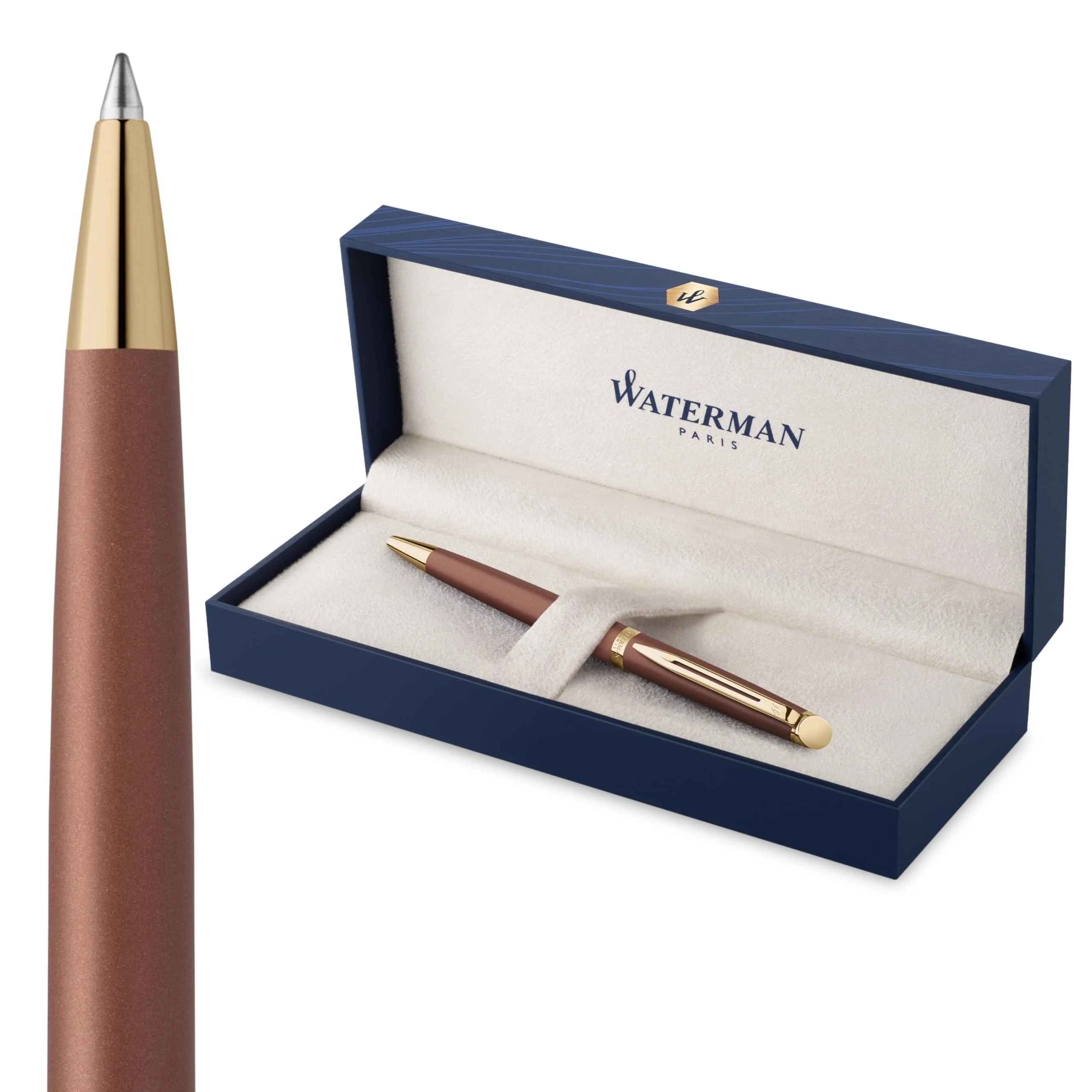 Waterman Hémisphère Ballpoint Pen | Copper Red (The Understated Edit Collection) | Medium Point with Blue Ink | Gift Box