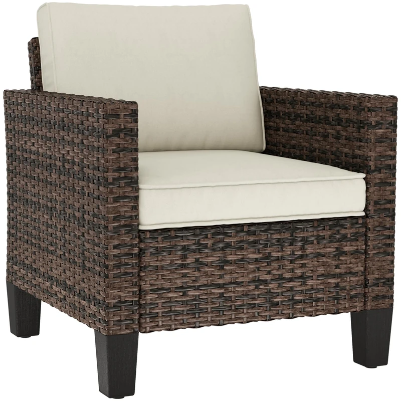 Outsunny Single Seater Rattan Garden Armchair, PE Wicker Rattan Chair with Armrests and Cushions, Garden Chair with Galvanised Steel Frame for Conservatory, Porch, Brown
