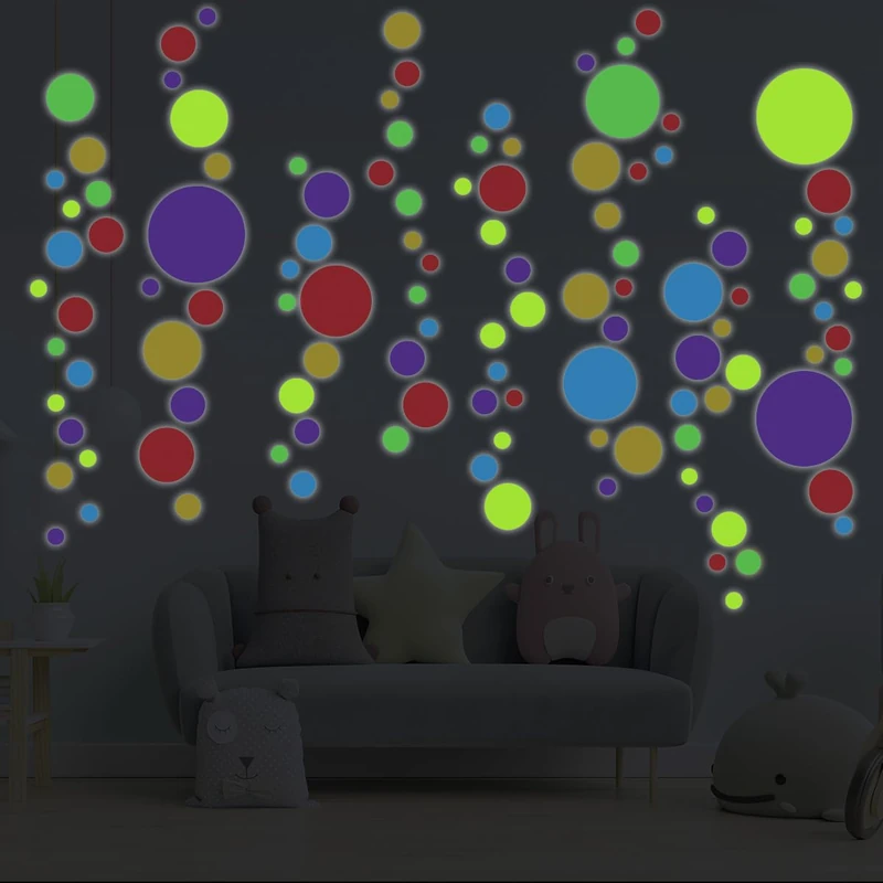 Ambiance Sticker Glow in The Dark Children's Ceiling Wall Sticker Fluorescent Multi-Coloured Dots – H105 x L80 cm