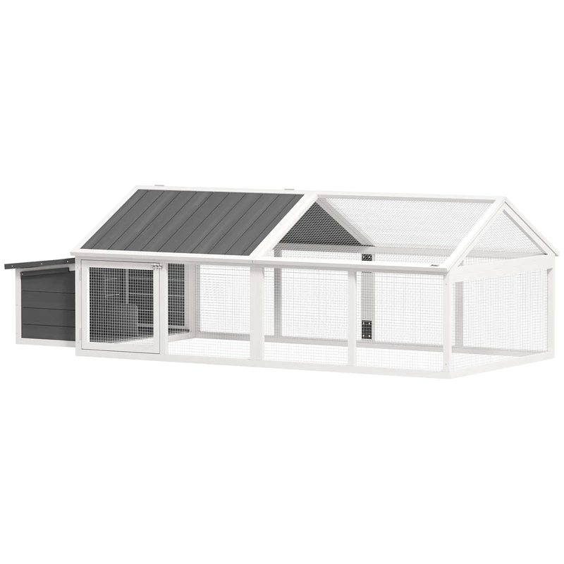 PawHut Chicken Run, Wooden Chicken Coop with Nesting Box, Openable Roof for 4-8 Chickens, Rabbits, Ducks, for Garden - White