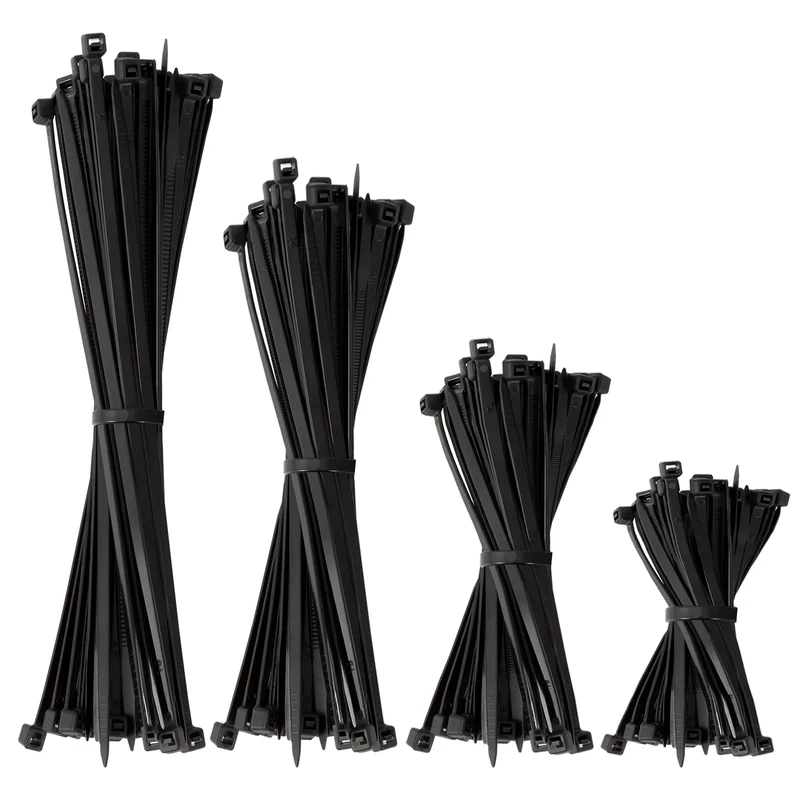 BEEWAY Cable Ties Black - 120 Pack 3.6mm Zip Ties, Tie Wraps for Home, Office, Garden, Assorted in Sizes 100mm, 150mm, 200mm, 300mm (30pcs/Size)