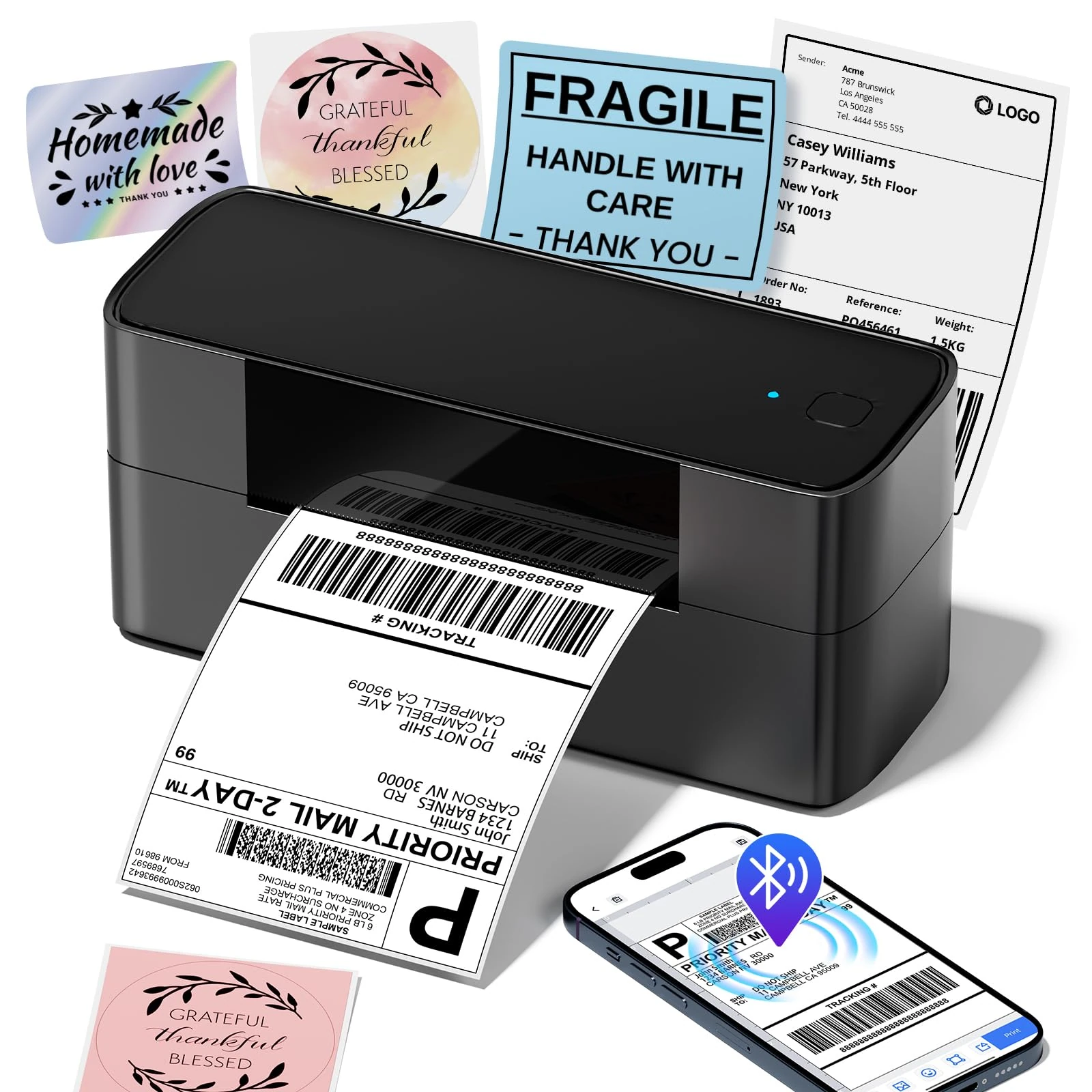 Thermal Label Printer 4x6, 245BT Shipping Label Printer Machine for Parcels, Bluetooth Postage Thermal Printers for Small Business, Address, Compatible with Royal Mail, Amazon, Shopify, Ebay, Black