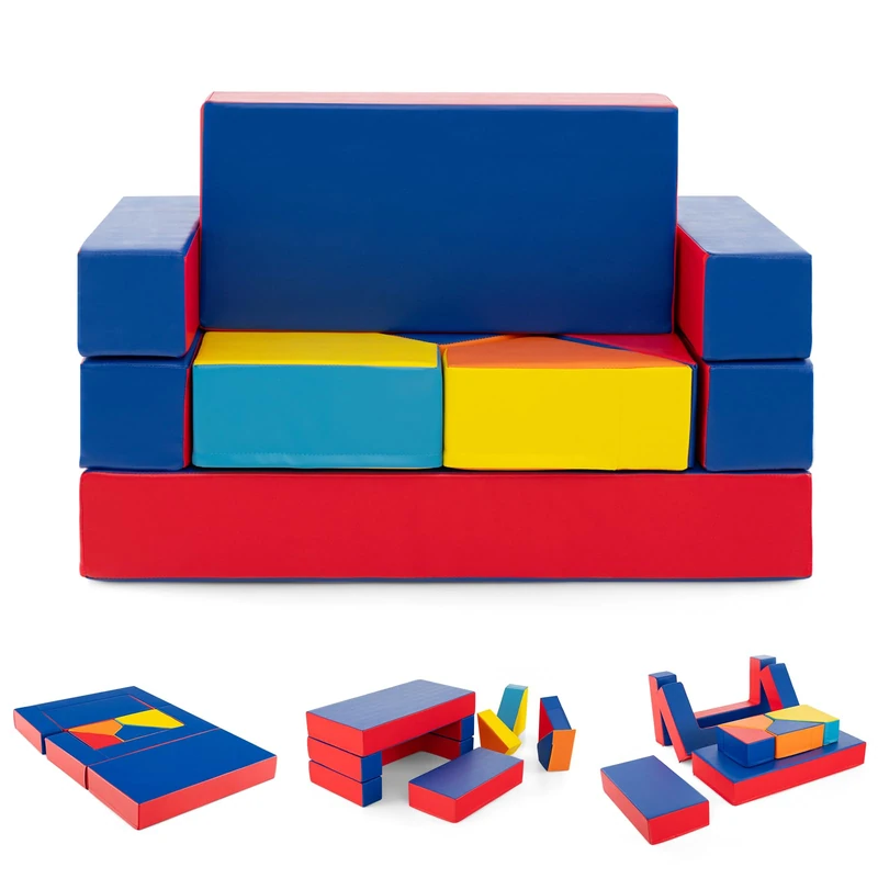 GYMAX 8-Piece Kids Play Sofa Set, Convertible Toddler Chair Couch, Modular Foam Couch for Playroom Bedroom, Children Soft Foam Building Blocks for Playing Creativing (Colorful)