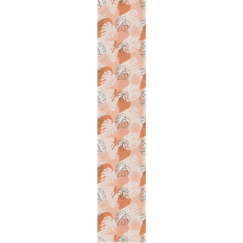 Ambiance Sticker Non-Woven Wallpaper Pre-Pasted Roll Modern Art Monstera Leaves Orange Decorative Adhesive – 1 Roll H300 x W60 cm