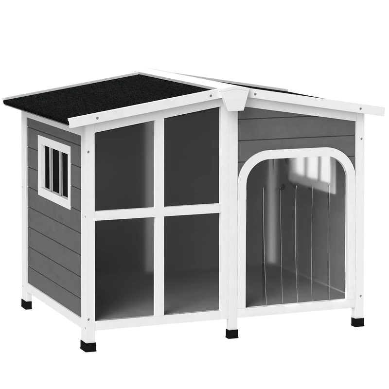 PawHut Wooden Dog Kennel, Dog House with Removable Floor, Charcoal Grey