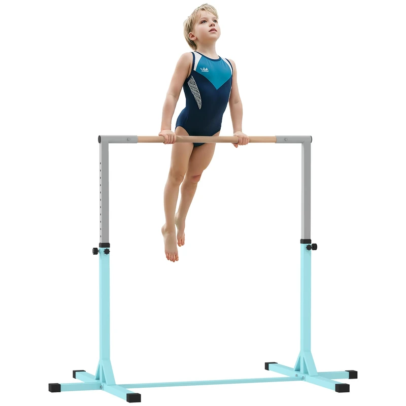 HOMCOM Height Adjustable Gymnastics Bar for Kids - Light Blue