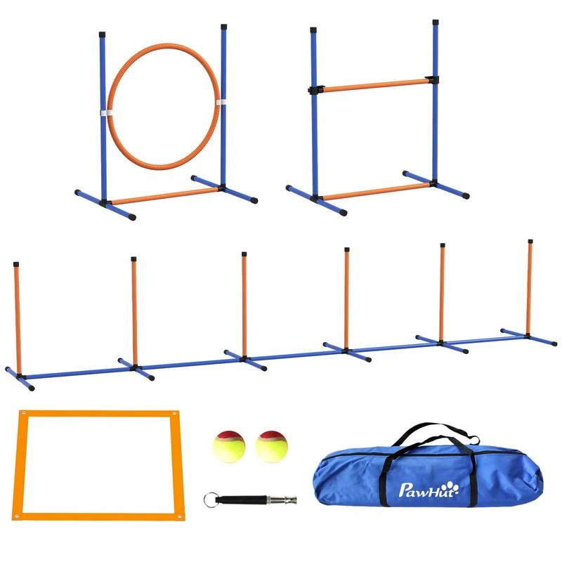 PawHut Dog Agility Training Equipment with Weave Poles, Jump Ring, Orange