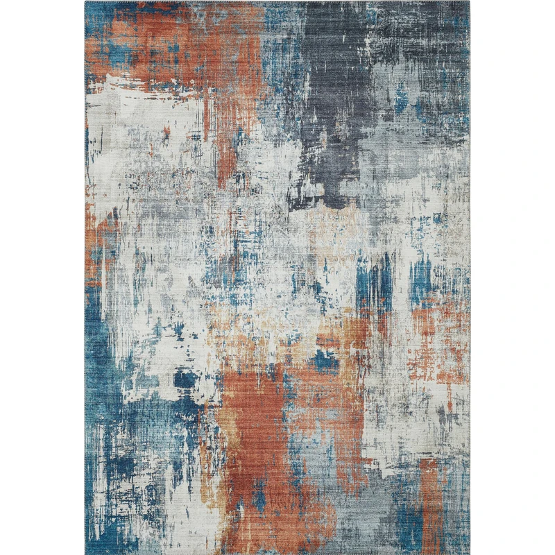 -LUXOR- living Polino Living Room Rug in Vintage Design - Living Room Rug Short Pile Digital Print in Timeless Design 80 x 150 cm Blue/Coral