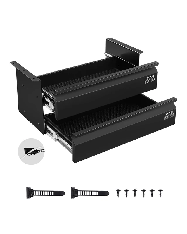 VEVOR Under Desk 2 Layer Slide Out Drawer, 16 inch Under Desk Pull-out Drawer for Home Office Sit Stand Workstation, Black