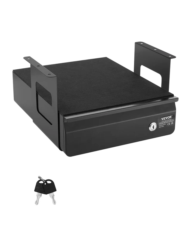 VEVOR 13" Wide Under Desk Drawer Slide Out, Under Desk Mounted Pull-out Drawer Attachment, Hidden Desktop Storage Organizer, Lockable Under Table Pencil for Sit Stand Workstation, 14x13x7 in