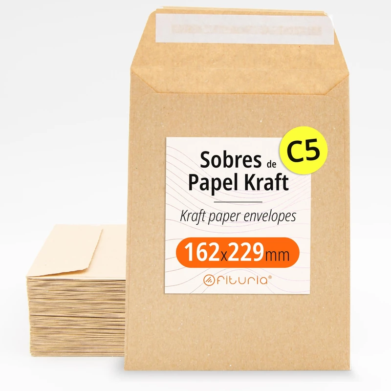 Kraft Paper Envelopes, Document Envelopes, Gifts, Wedding Invitations & Mailings, Heavy Duty Paper Bags, Versatile for All Occasions, C5 Size - Ophituria (162x229, 2000pcs)