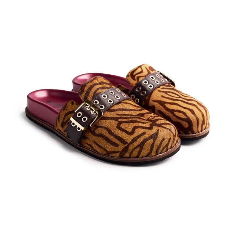 Beulah Animal Print Leather Clogs, Brown, 8.5 UK