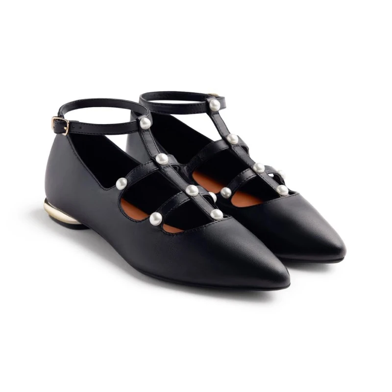 GIOSEPPO Women's Motley Mary Jane Flat, Black/White, 5 UK