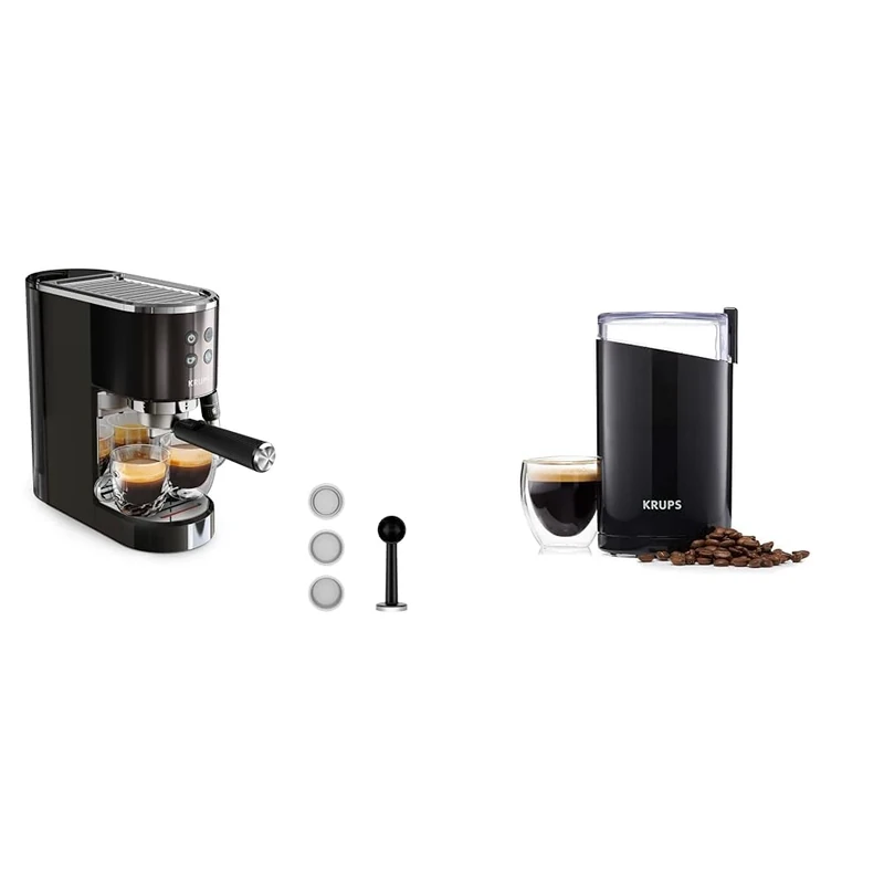 Bundle of KRUPS Virtuoso+ Traditional Pump Espresso Machine and Cappuccino Maker with KRUPS Coffee Mill & Spice Grinder