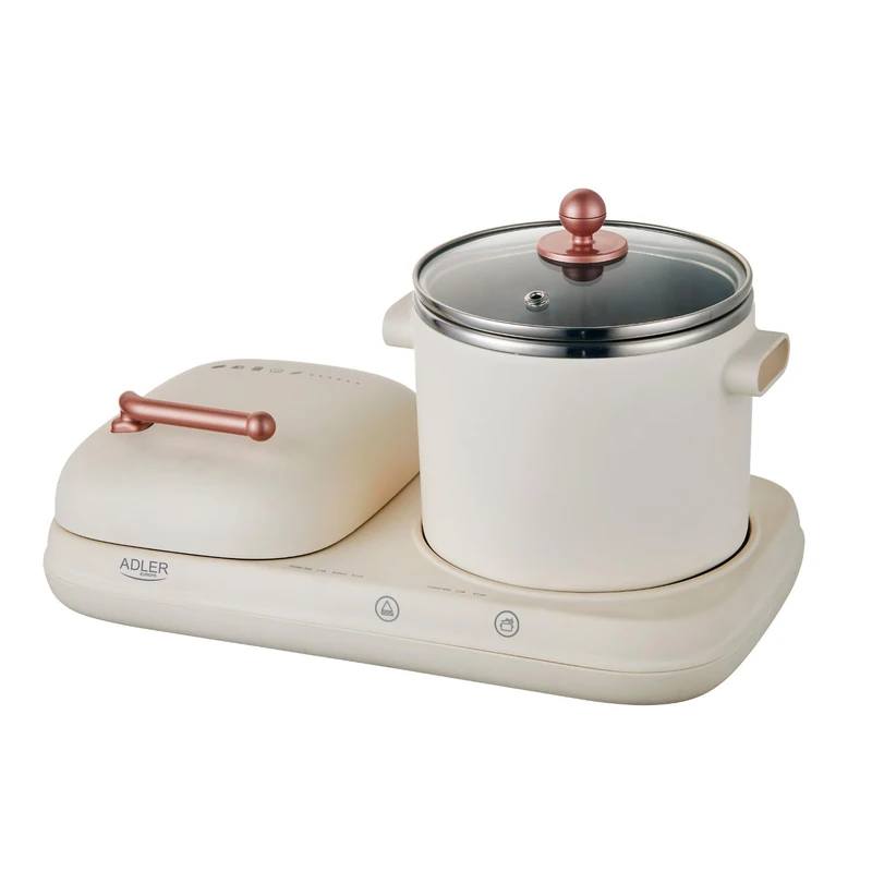 ADLER EUROPE AD 6421 2-in-1 Breakfast Station with 1.0 L Cooking Pot and Non-Stick Grill Surface | Retro Design | for Small Kitchens | Multifunctional 1100-1320W