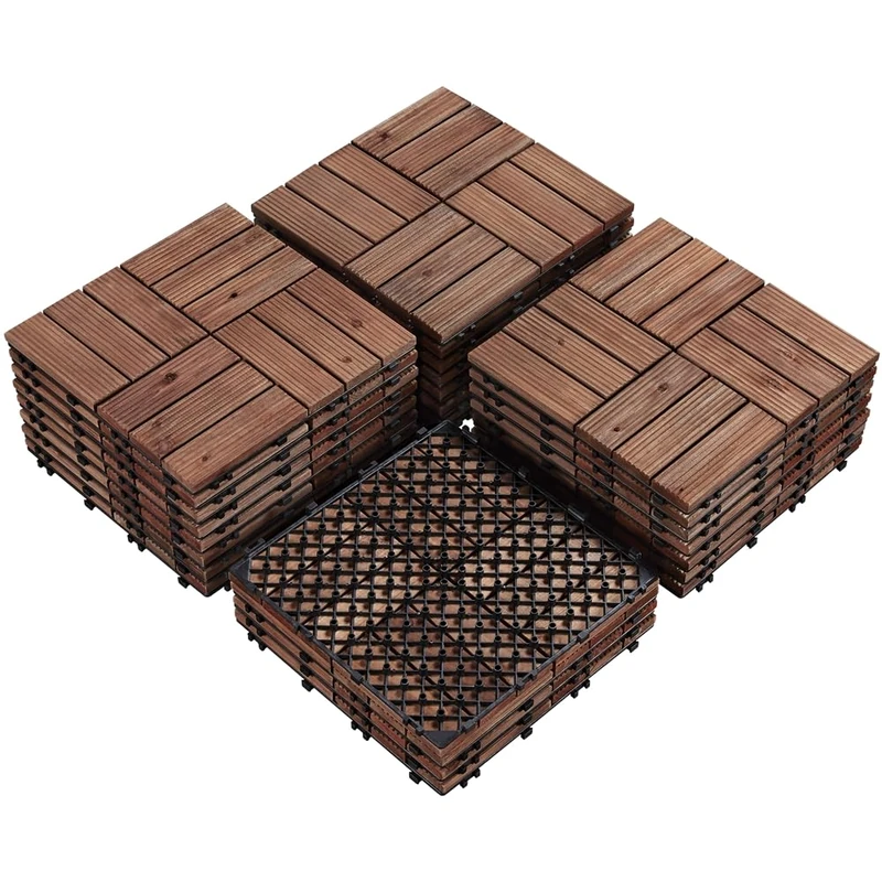 Yaheetech Set of 27 Wooden Decking Tiles Outdoor Composite Wood with Interlocking System Flooring Exterior Interior 30 x 30 cm - Image 1